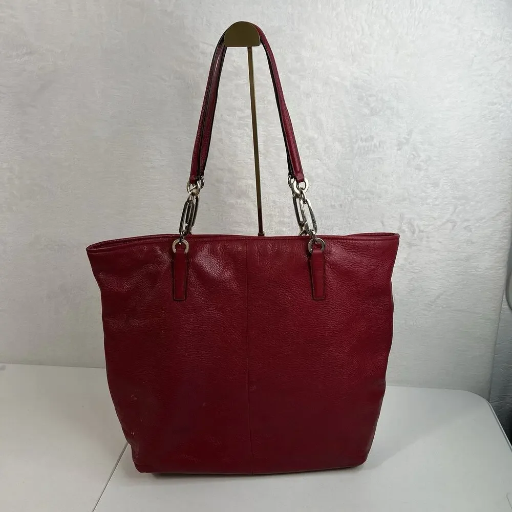 Coach Madison Bag North/South Large Tote Pebbled Leather in Scarlet Red Purse - Picture 6 of 16